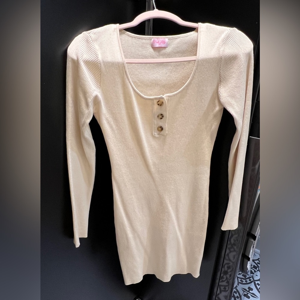 PINK LILY CREAM RIBBED MIDI BODYCON DRESS